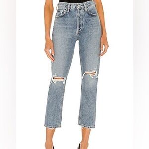 Agolde Riley Revolve  High Rise Button Fly Straight Distressed‎ Crop Denim Jeans